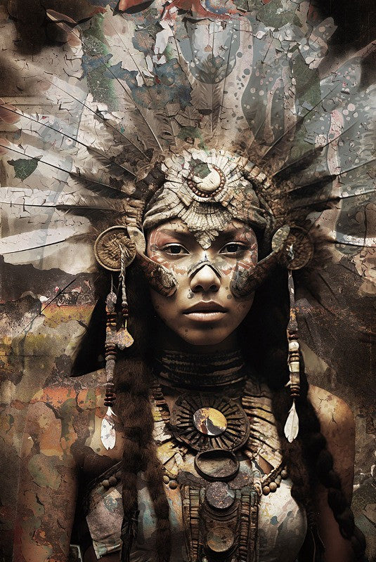 Glasschilderij 80x120cm Indiaan geverfd