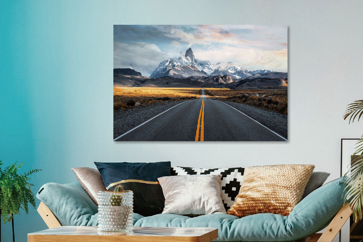 Glasbild «Weg zu den Bergen» 120 × 80 cm – Ansicht 2