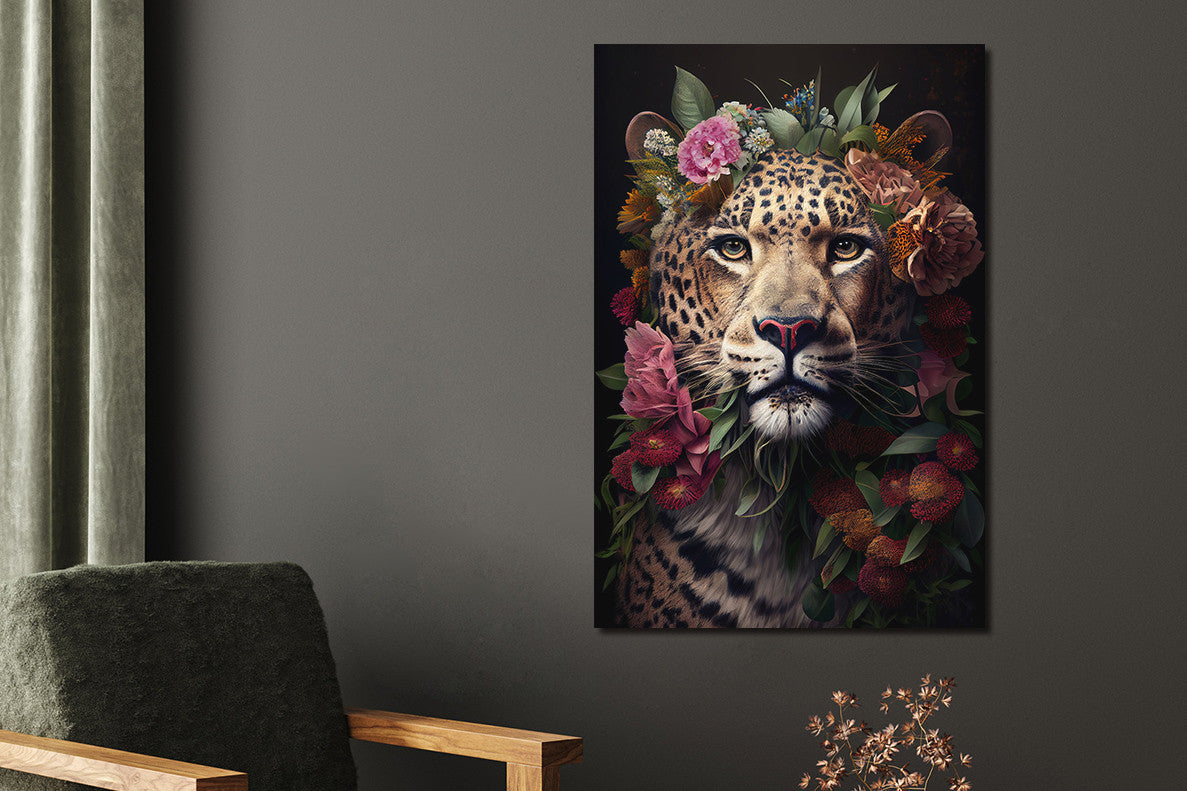 Glasbild «Panther mit Blumen» 80 × 120 cm – Ansicht 2