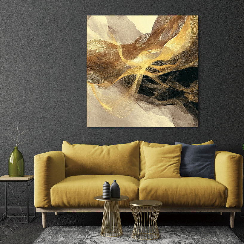 Glasbild «Goldwellen» 120 × 120 cm – 3D-Effekt – Ansicht 2
