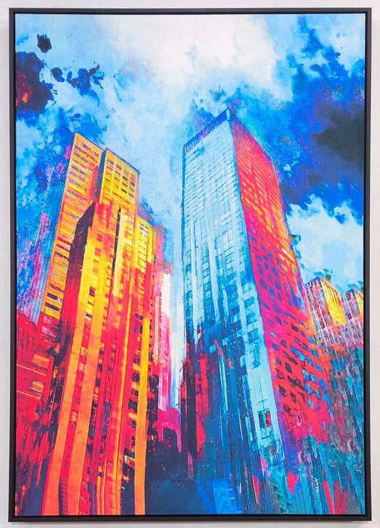 Fluweel geprint incl. lijst 83x123cm 'City'