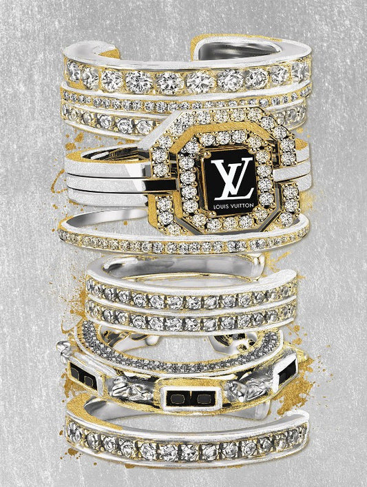 Glasschilderij met goudfolie 60x80cm Fashion armbanden