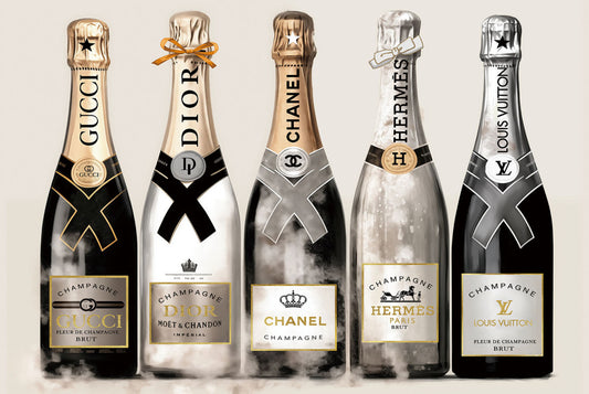 Glasschilderij 120x80cm Flessen champagne