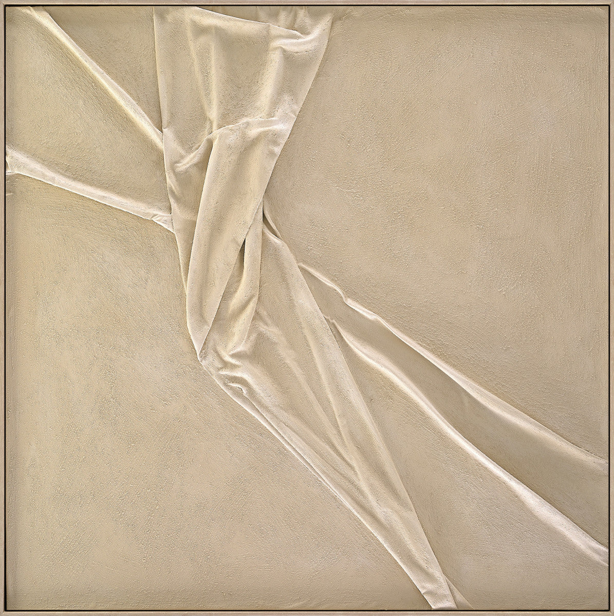 Ölgemälde «Gefaltetes Beige» 120 × 120 cm mit Rahmen, handgemalt – Ansicht 2