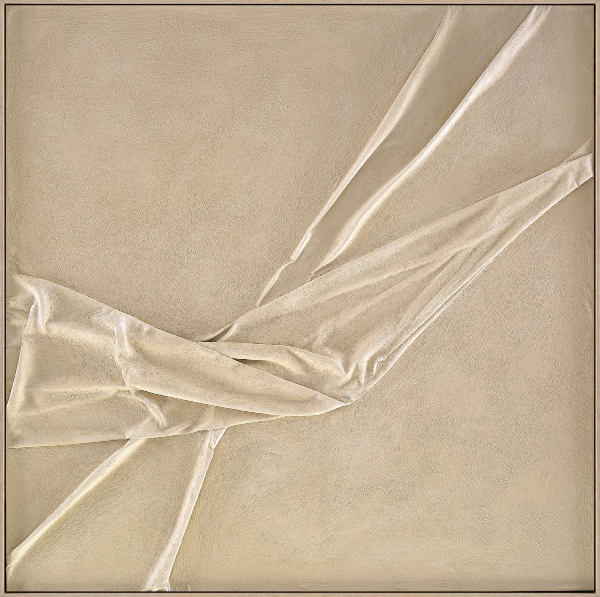 Ölgemälde «Gefaltetes Beige» 120 × 120 cm mit Rahmen, handgemalt – Ansicht 3