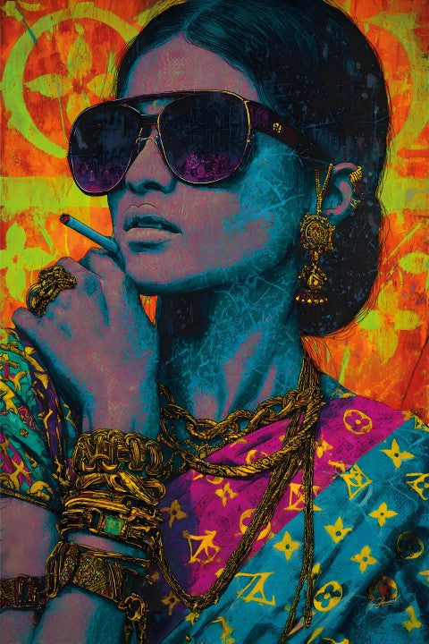 Glasbild «Neonfrau» 80 × 120 cm