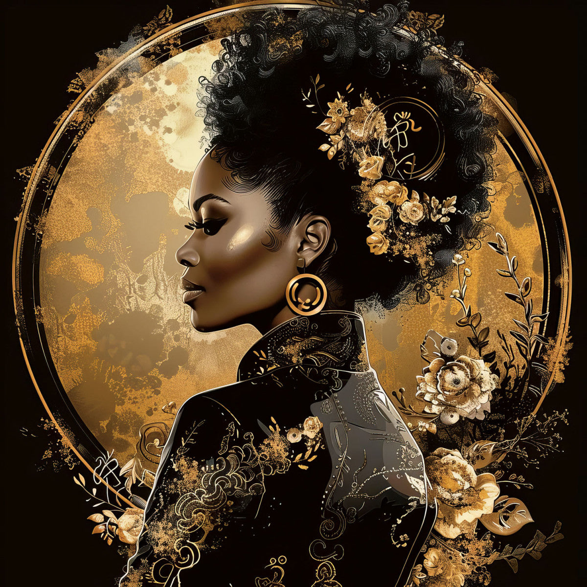 Glasschilderij 80x80cm Vrouw goud