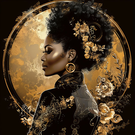 Glasschilderij 80x80cm Vrouw goud