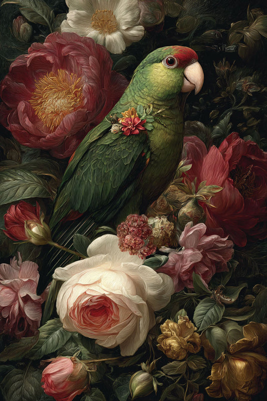 Glasbild «Grüner Papagei» 80 × 120 cm