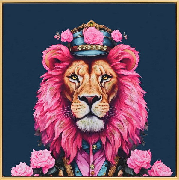 Canvas incl. lijst 63x63cm Glitter & glans finish Leeuw