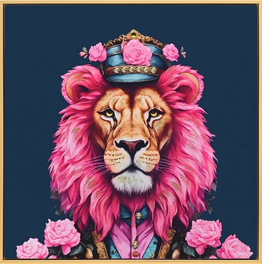 Canvas incl. lijst 63x63cm Glitter & glans finish Leeuw
