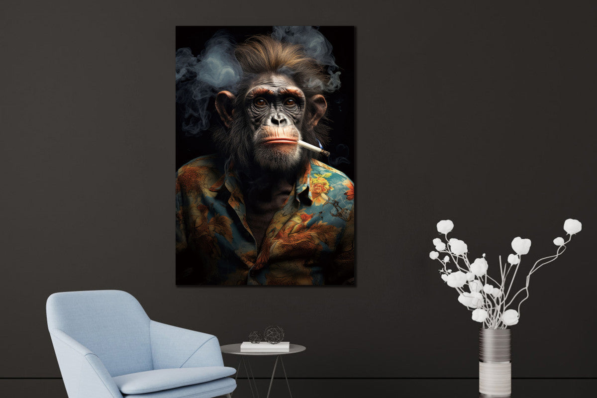 Glasbild «Affe mit Zigarette» 110 × 160 cm – Ansicht 2