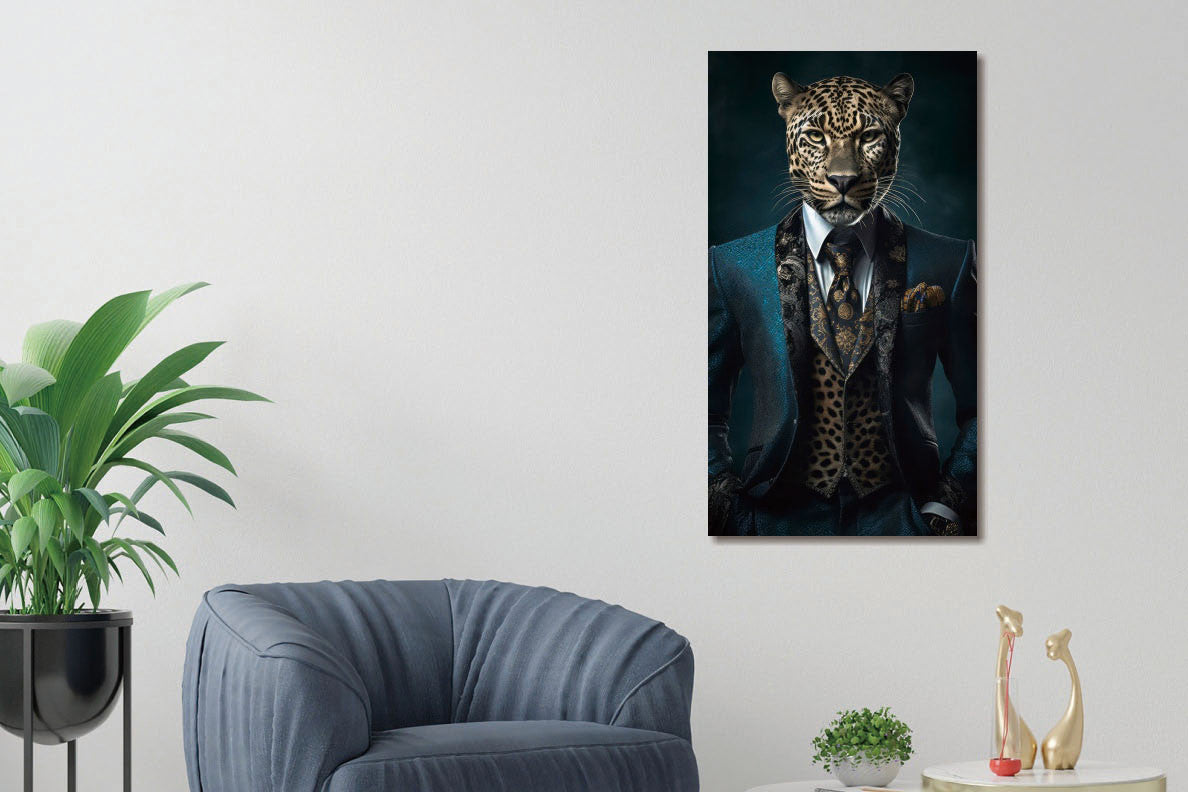 Glasbild «Panther im Anzug» 55 × 100 cm – Ansicht 2