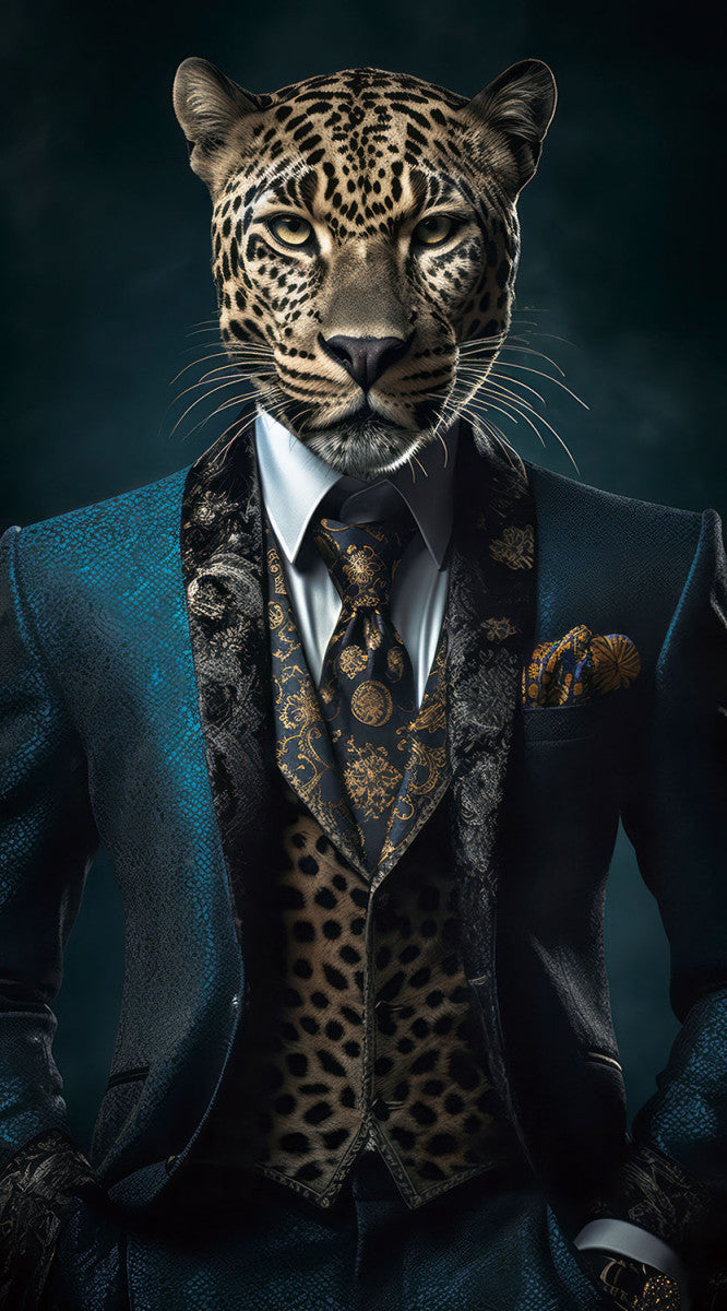 Glasbild «Panther im Anzug» 55 × 100 cm