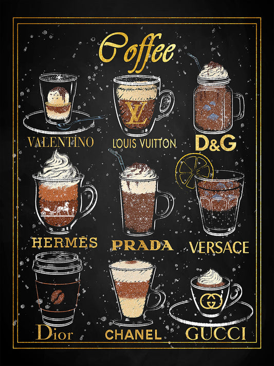 Glasschilderij met goudfolie 60x80cm Koffie