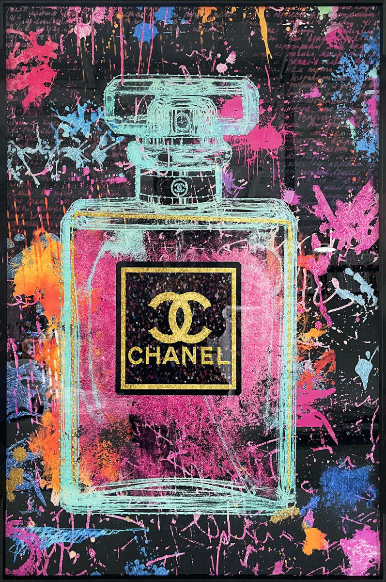 Glasschilderij met kristallen en lijst 80x120cm Gekleurde parfum