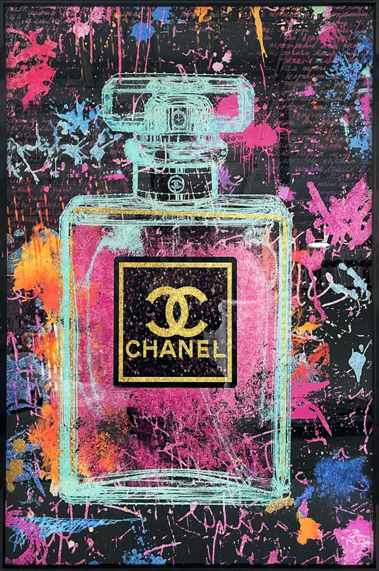 Glasschilderij met kristallen en lijst 80x120cm Gekleurde parfum