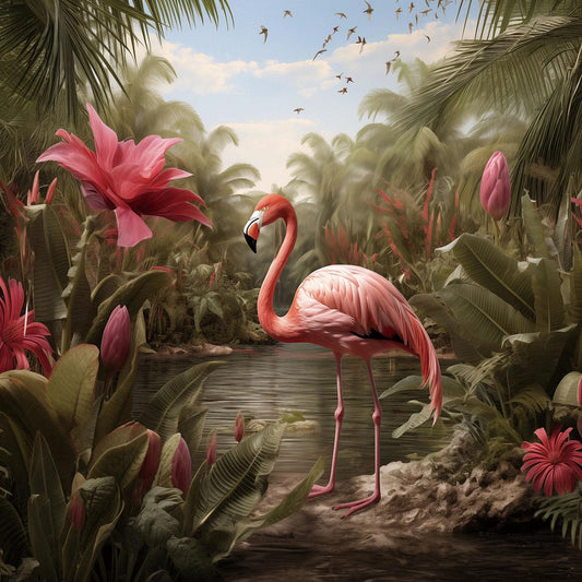 Glasbild 80x80cm Flamingo