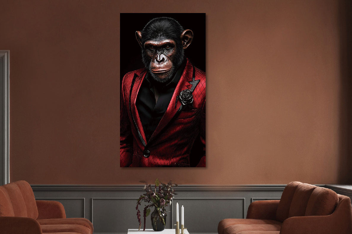 Glasbild «Affe im roten Anzug» 55 × 100 cm – Ansicht 2