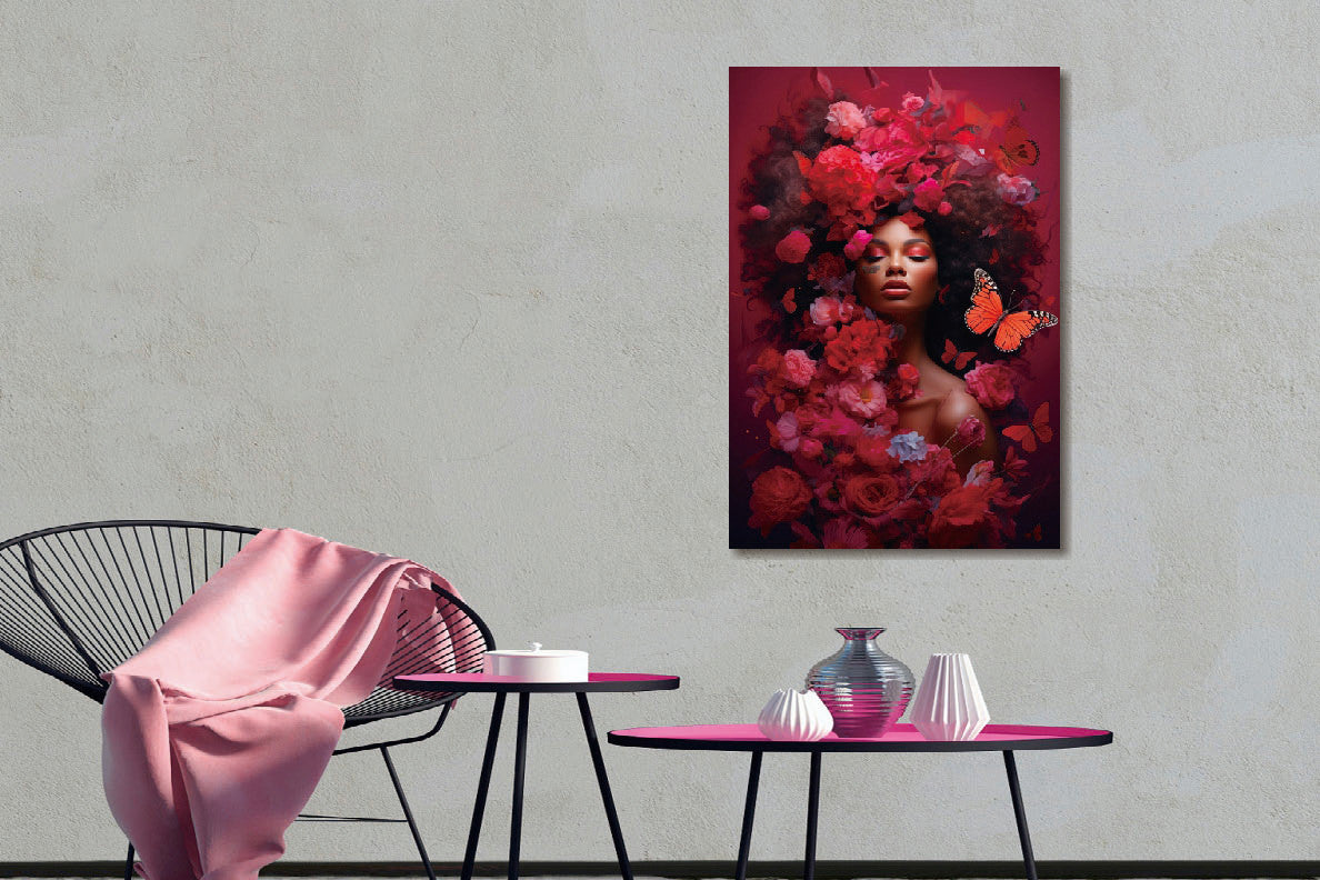 Glasbild 110x160cm Frau mit rosa Blumen bedeckt