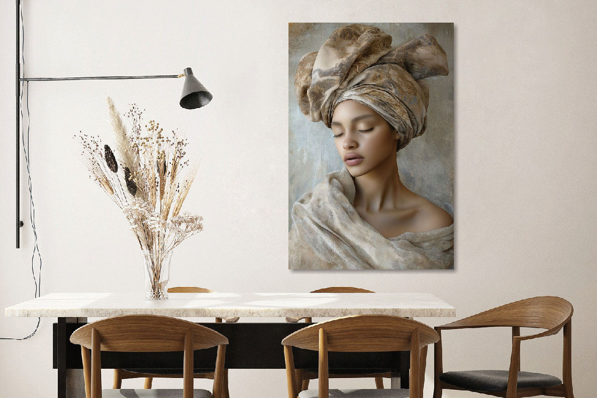 Glasbild «Frau in weissem Tuch» 80 × 120 cm – Ansicht 2
