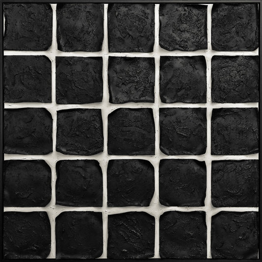 3D wanddecoratie 103x103cm 'Black/white' olieverf met frame