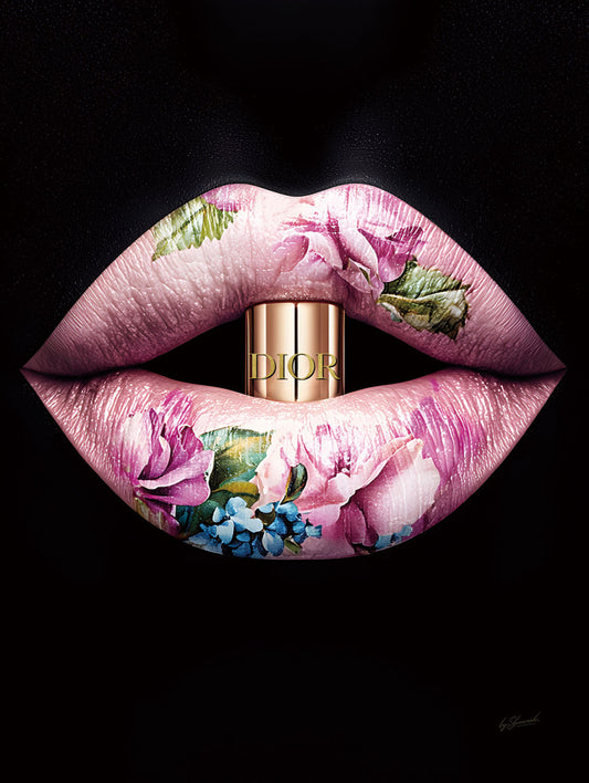 Glasschilderij 60x80cm Lippen met bloemen