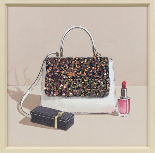 Ingelijst schilderij met versiering 40x40cm Gestippeld tasje