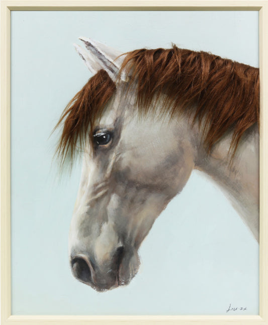 Ingelijst schilderij met imitatie bont 50x60cm Paard