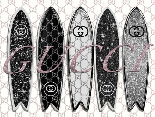 Glasschilderij met goudfolie 80x60cm Fashion surfplanken