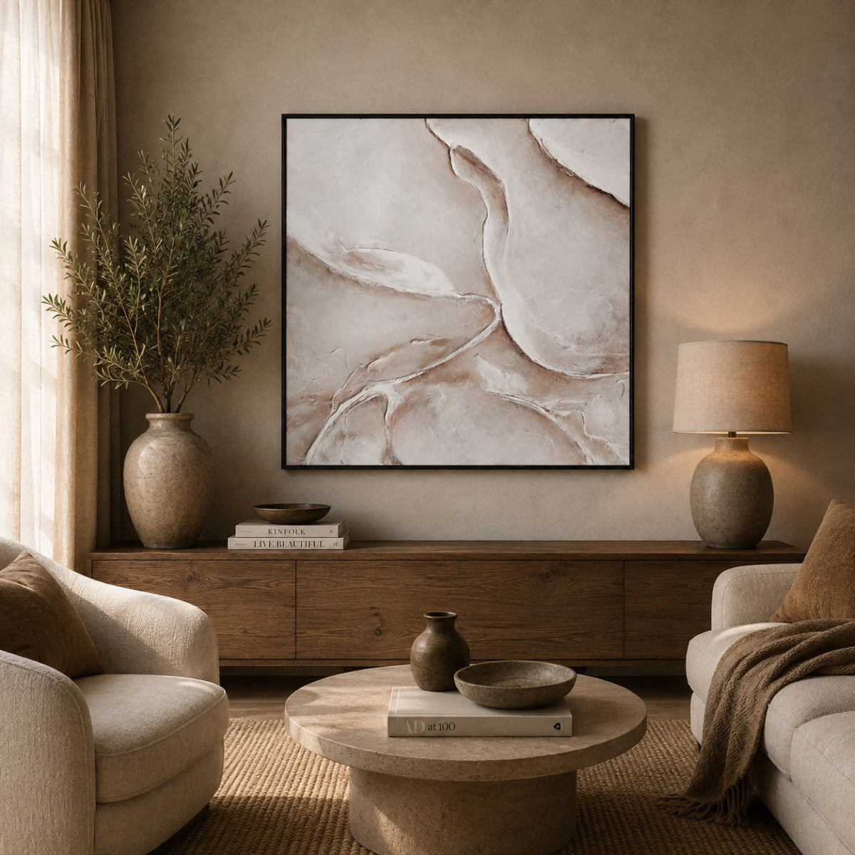 Ölgemälde «Hochglanz Weiss» 100 × 100 cm mit Rahmen