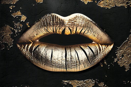 Glasbild 120x80cm Goldene Lippen