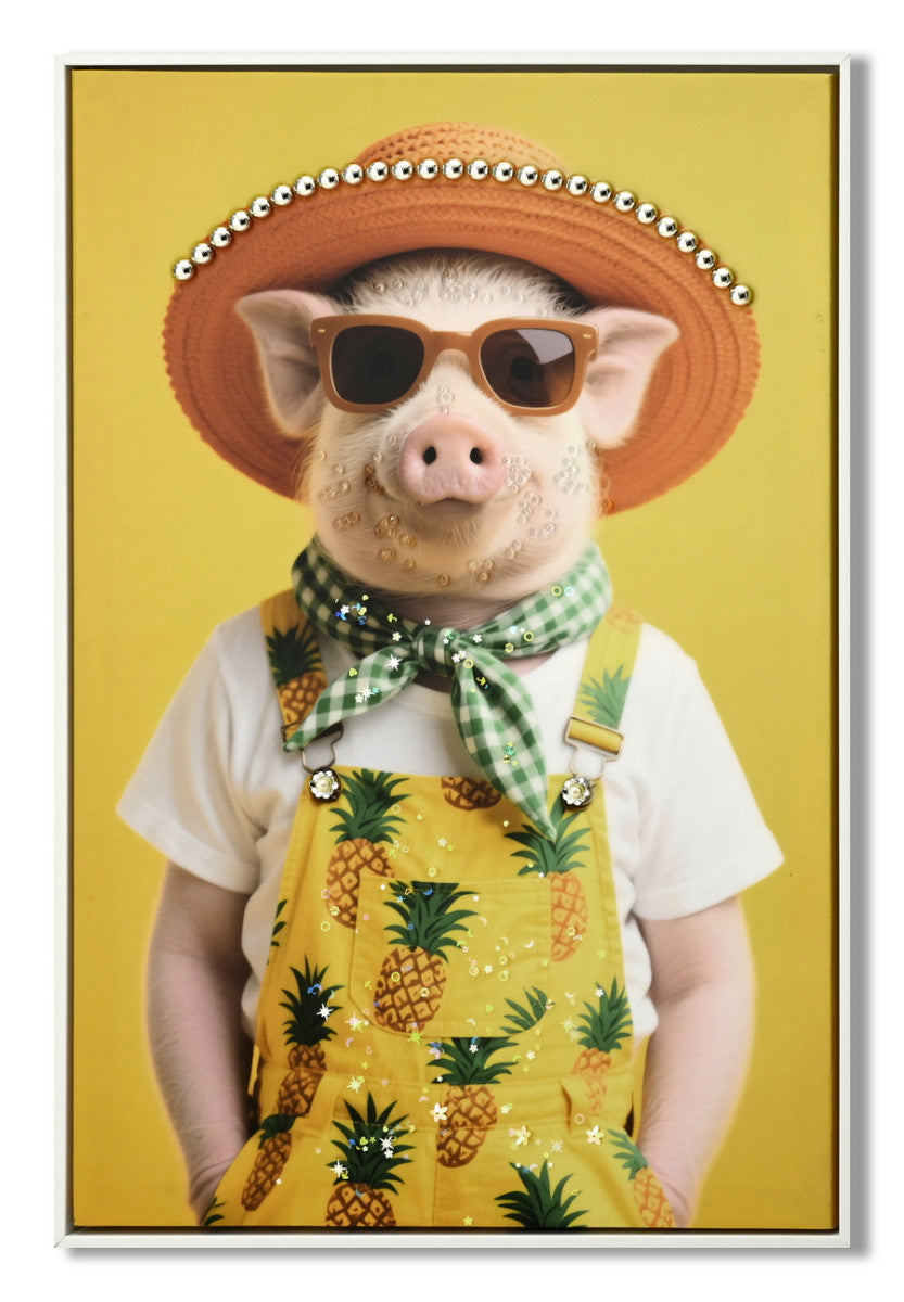 Leinwandbild «Schwein mit Hut» mit Rahmen 52 × 72 cm – Hochglanz-Finish