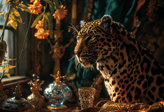 Glasschilderij 160x110cm Panter chique