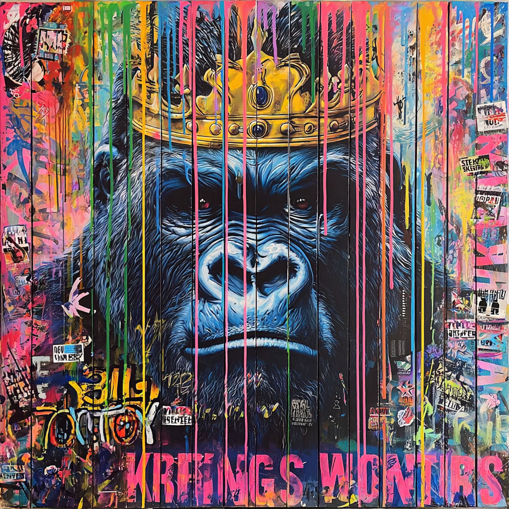 Glasbild «Bunter Gorilla» 80 × 80 cm
