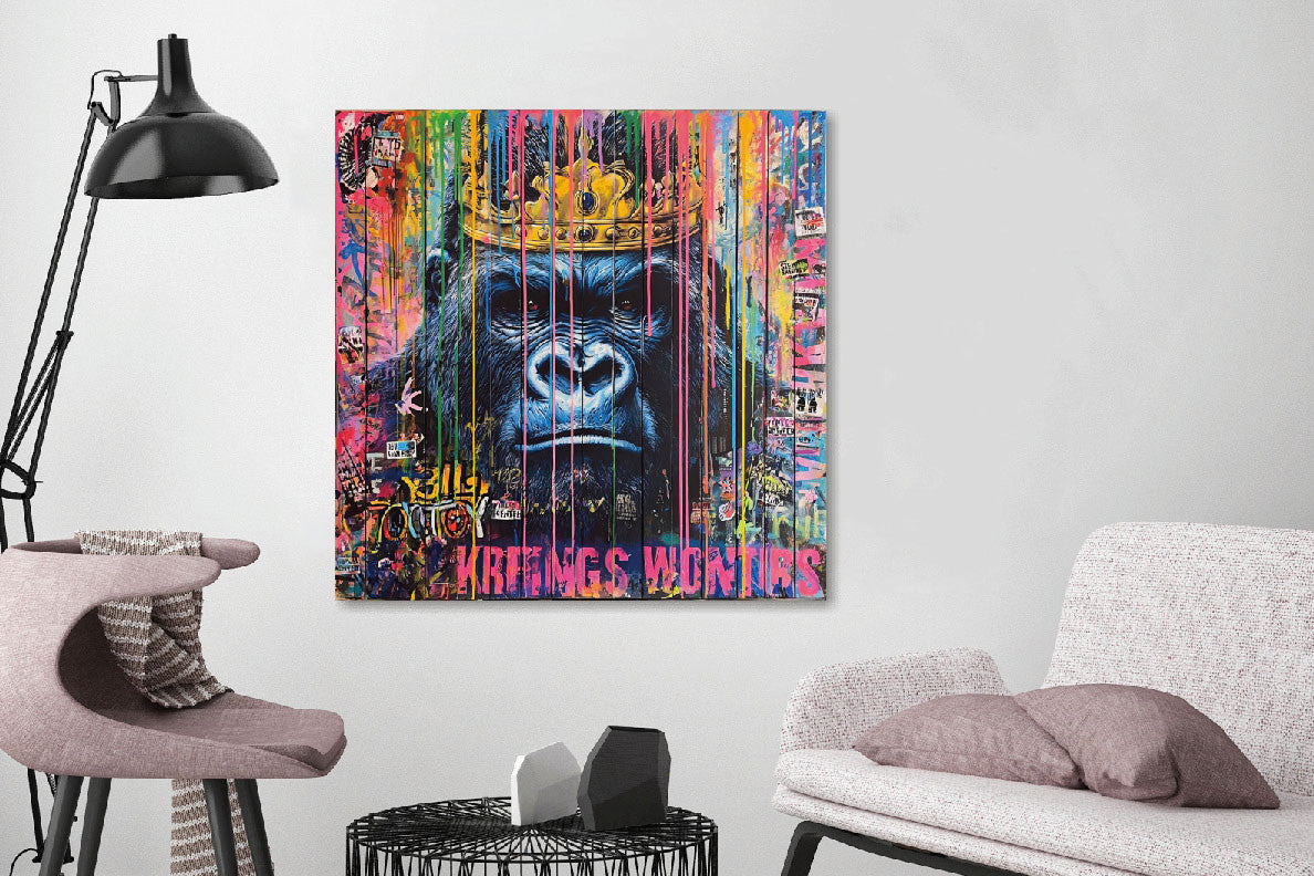 Glasbild «Bunter Gorilla» 80 × 80 cm – Ansicht 2