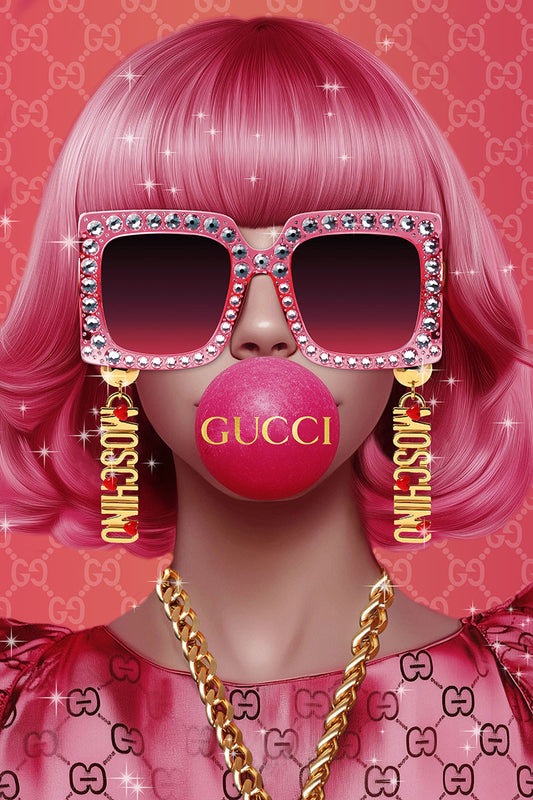 Glasschilderij 80x120cm Kaugombel met roze bril