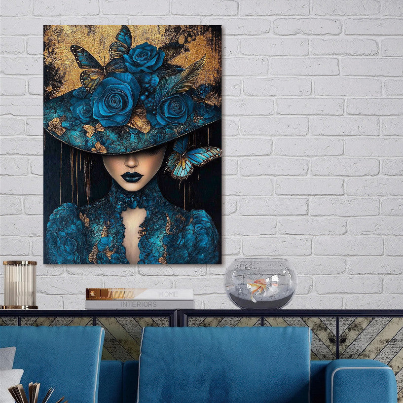 Glasbild «Frau in Blau» 110 × 160 cm – 3D-Relief – Ansicht 2