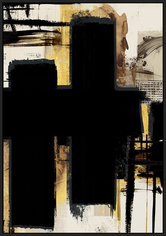 Canvas incl. lijst 80x120cm 'Black 'n Gold' Materiaal: Acrylverf + Goudfolie