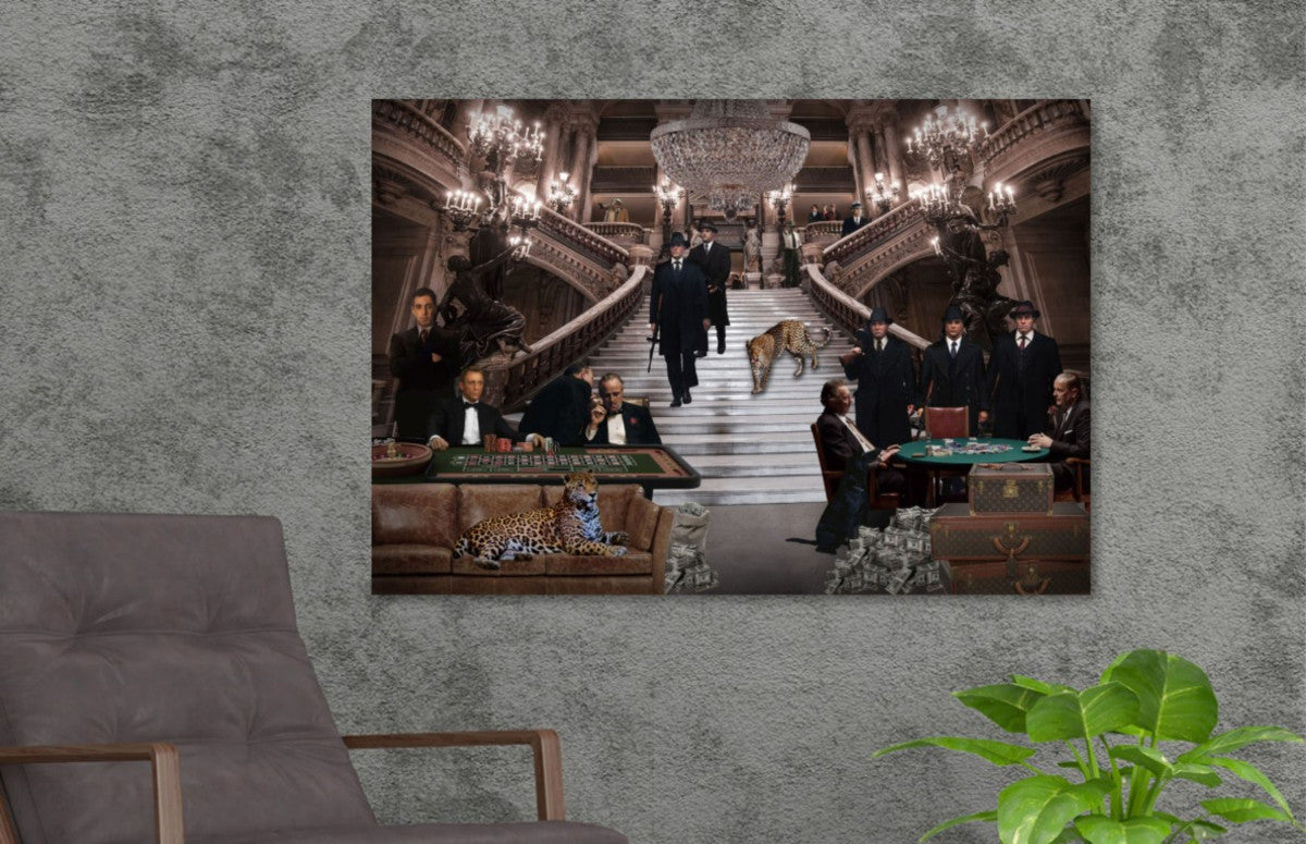 Glasbild 120x80cm Mafia im Casino