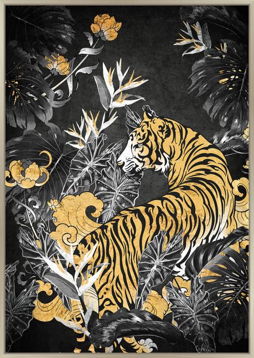 Leinwand inkl. Backrahmen 100x140cm Tiger. Material: Leinwand + Goldfolie