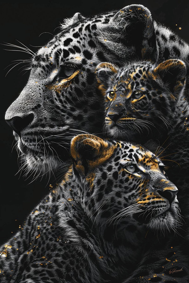Glasschilderij 80x120cm Panters met gouden tinten
