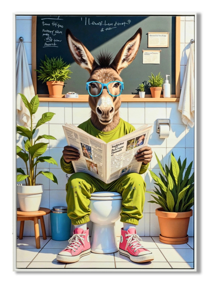 Leinwandbild «Staffelei auf der Toilette 2» mit Rahmen 52 × 72 cm – Hochglanz-Finish