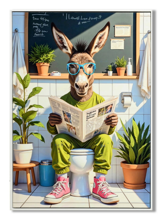 Leinwandbild «Staffelei auf der Toilette 2» mit Rahmen 52 × 72 cm – Hochglanz-Finish