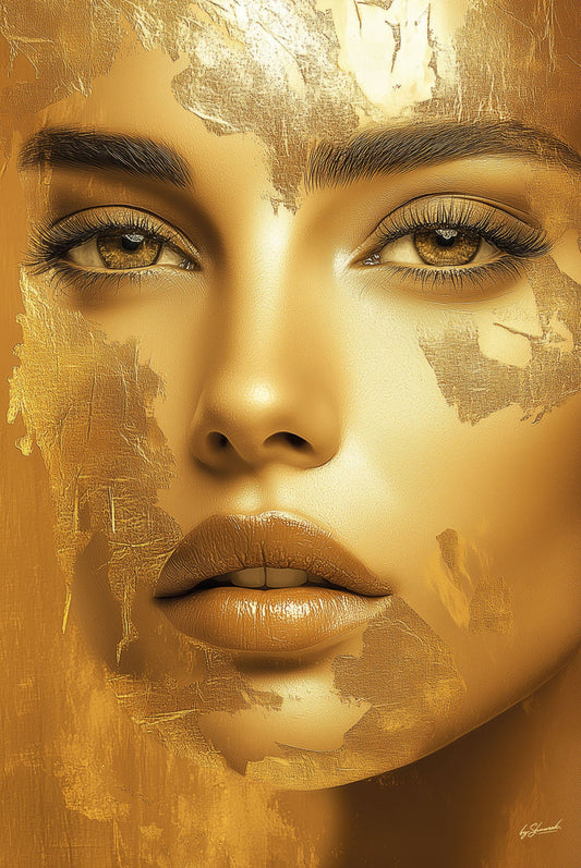 Glasschilderij 80x120cm Gouden vrouw