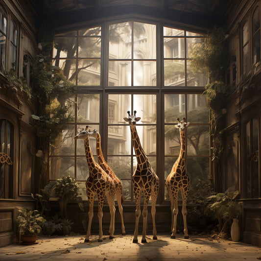 Glasschilderij 80x80cm Giraffen binnen