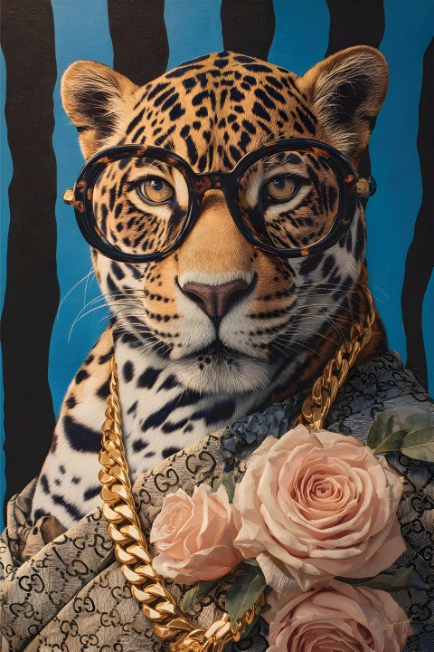 Glasbild «Panther mit Brille» 80 × 120 cm