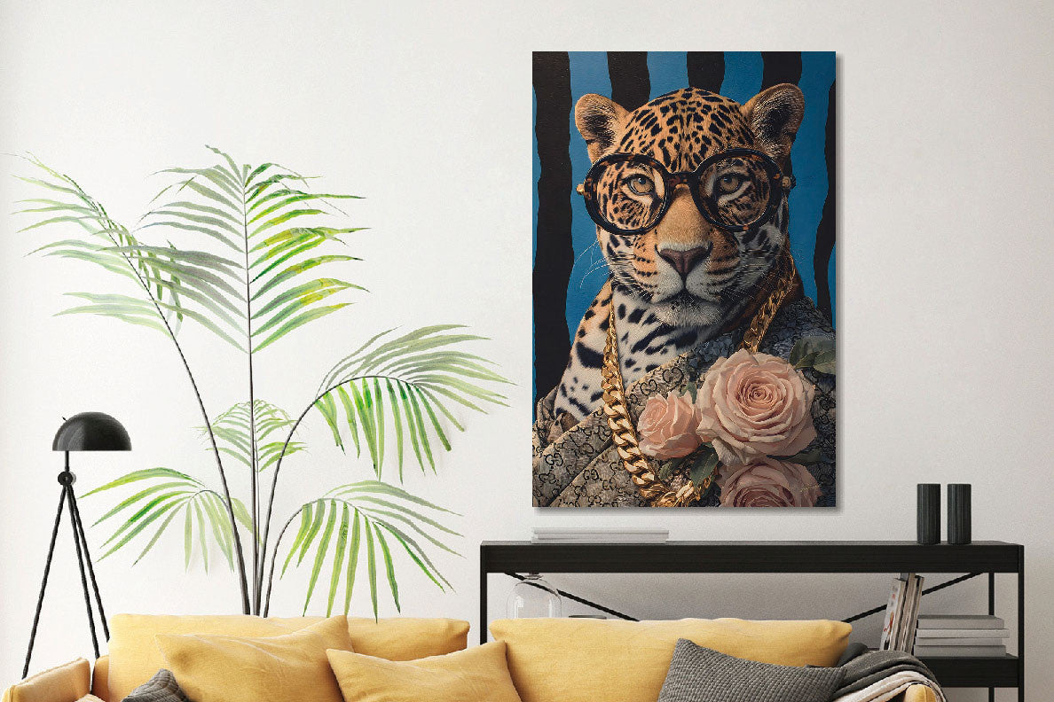 Glasbild «Panther mit Brille» 80 × 120 cm – Ansicht 2