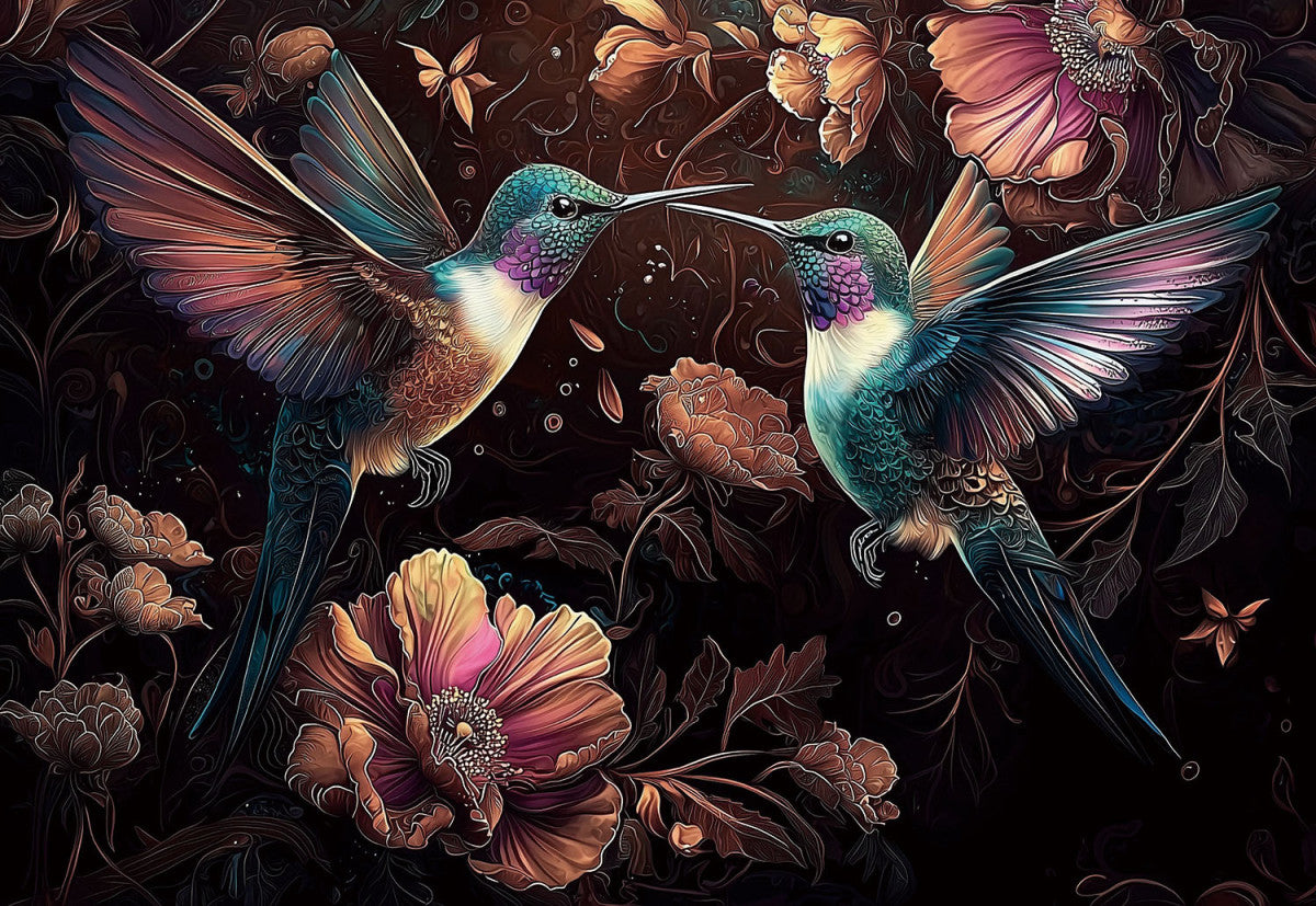 Glasschilderij 110x160cm Kussende kolibris