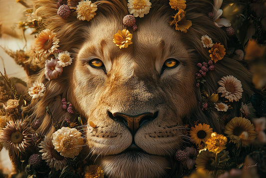 Glasschilderij 120x80cm Artistieke mannetjes leeuw